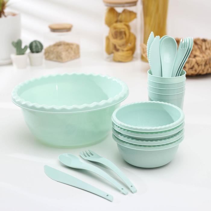 Набор для пикника "Фазенда" на 4 персоны прозрачный МИКС