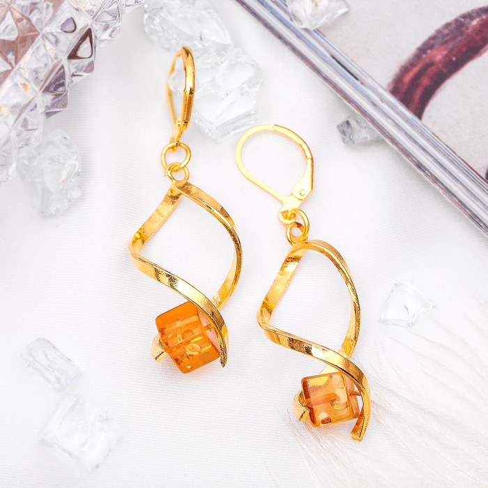 Серьги спиралька "Янтарь" куб, цвет золотой