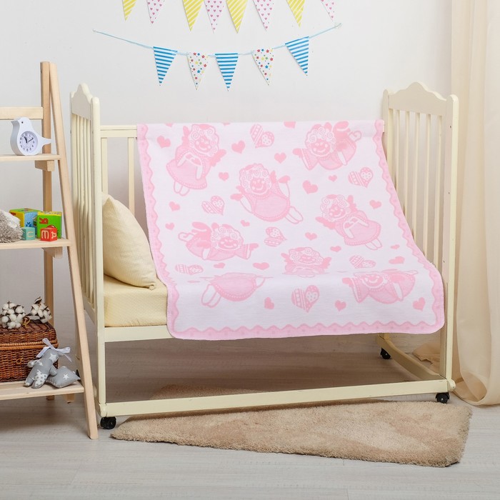 Одеяло байковое детское хлопчатобумажное "Ермошка", цвет розовый, жаккард, размер 118х100 см, 470 г/м2, принт микс