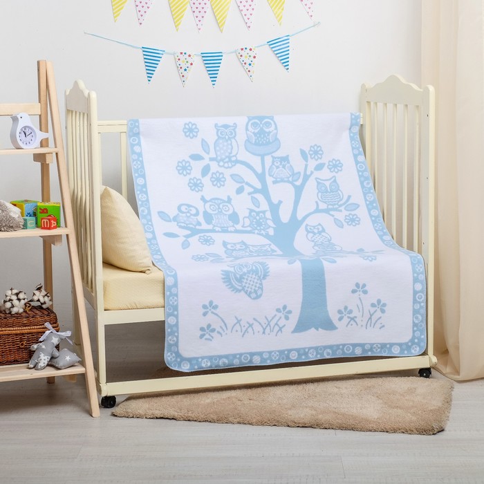 Одеяло байковое детское хлопчатобумажное "Ермошка", цвет голубой, жаккард, размер 140х100 см, 470 г/м2, принт микс