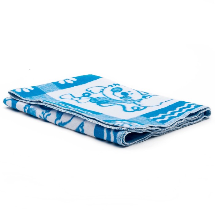 Одеяло байковое детское хлопчатобумажное "Ермошка", цвет голубой, жаккард, размер 118х100 см, 470 г/м2, принт микс