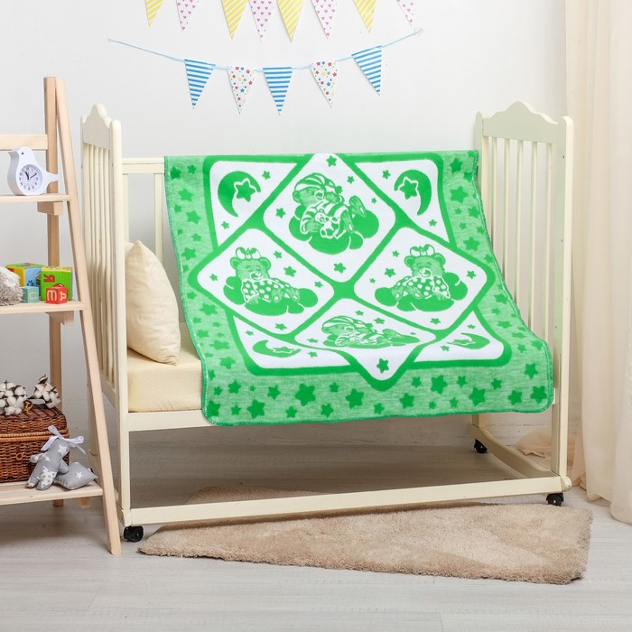 Одеяло байковое детское хлопчатобумажное "Ермошка", цвет зелёный, жаккард, размер 118х100 см, 470 г/м2, принт микс