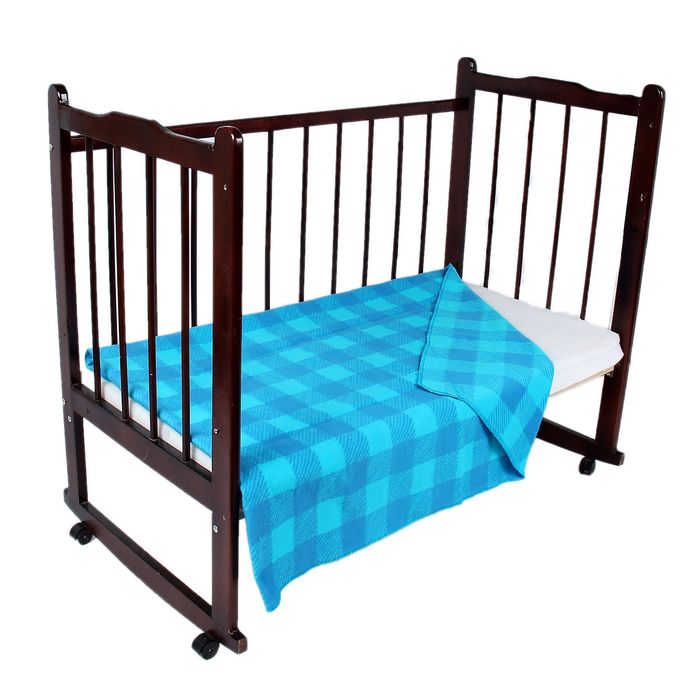 Одеяло байковое детское хлопчатобумажное "Ермошка", цвет голубой, клетка, размер 140х100 см, 470 г/м2, принт микс