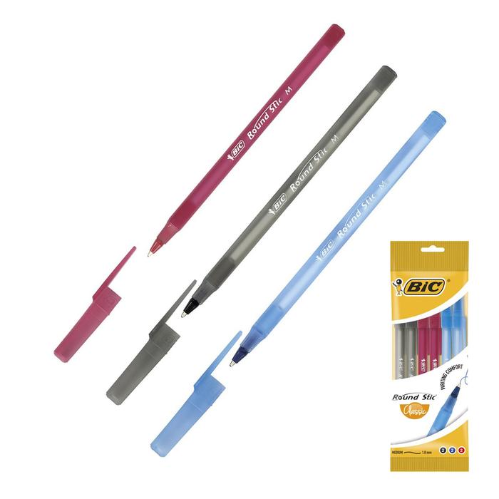 Набор ручек шариковых микс 3 цвета*6 штук BIC Round Stic Classic (синий, черный, красный) 1.0мм