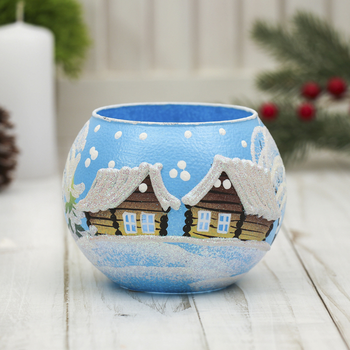 Ваза-подсвечник "Зимняя деревня" шар