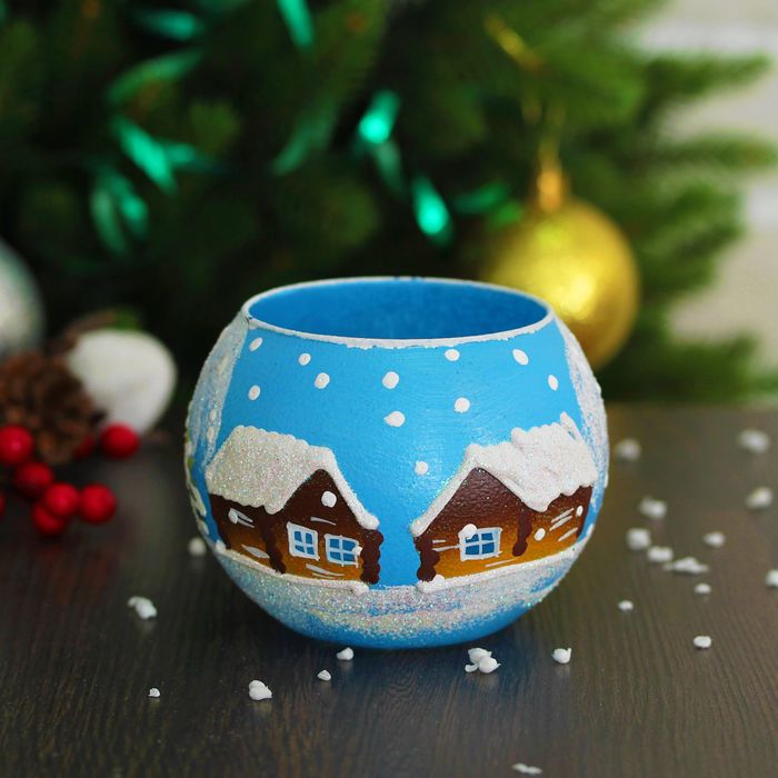 Ваза-подсвечник "Зимняя деревня" шар
