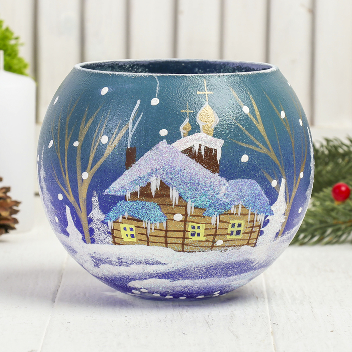 Ваза-подсвечник "Сказочная деревня" шар