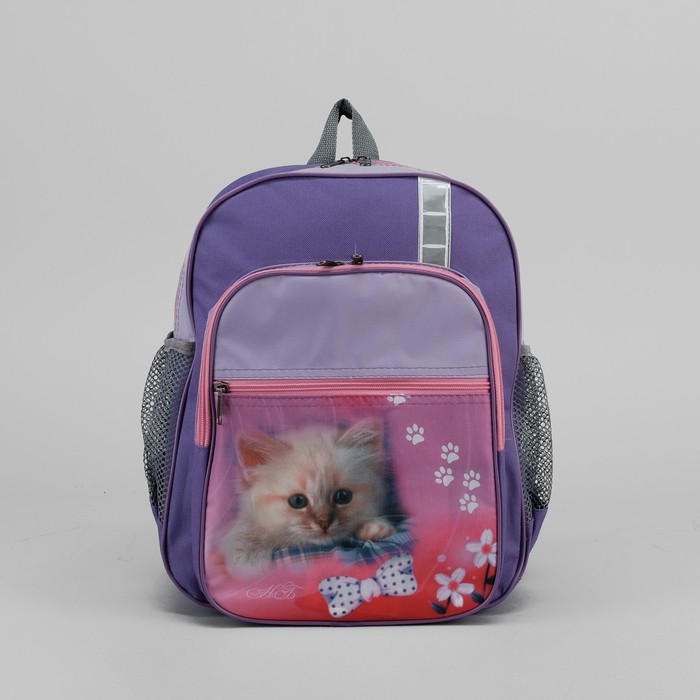 Рюкзак школьный на молнии, 2 отдела, 3 наружных кармана, цвет сиреневый/розовый