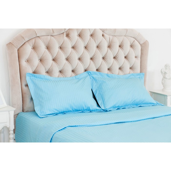 Постельное бельё 1,5 сп., "Этель basic", небесный150*210 см, 150*210 см, 50*70+5 см - 2 шт., страйп-сатин, 135 г/м2