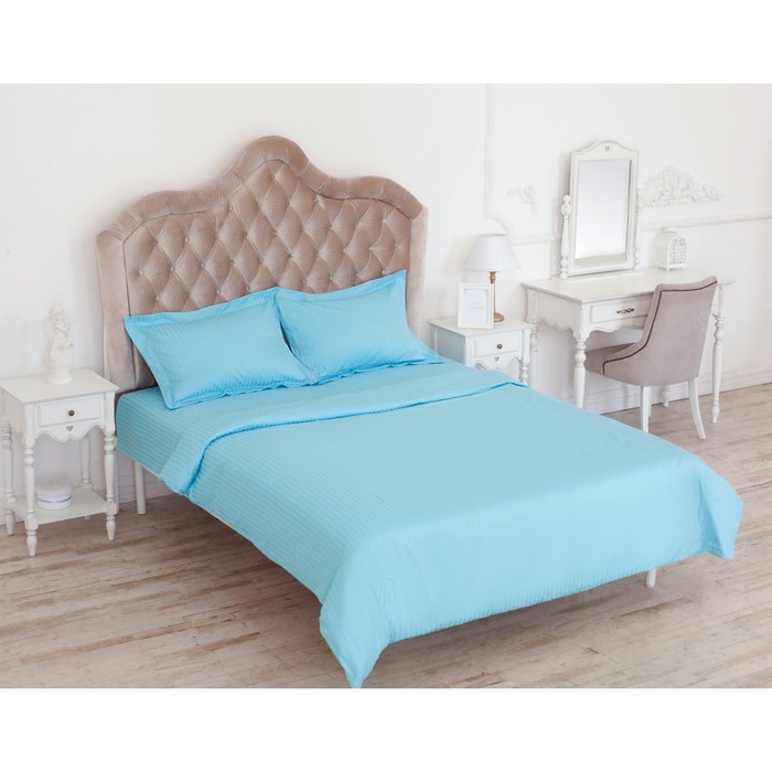 Постельное бельё дуэт "Этель basic", небесный 150*210 см - 2 шт., 220*240 см, 50*70+5 см - 2 шт., страйп-сатин, 135 г/м2