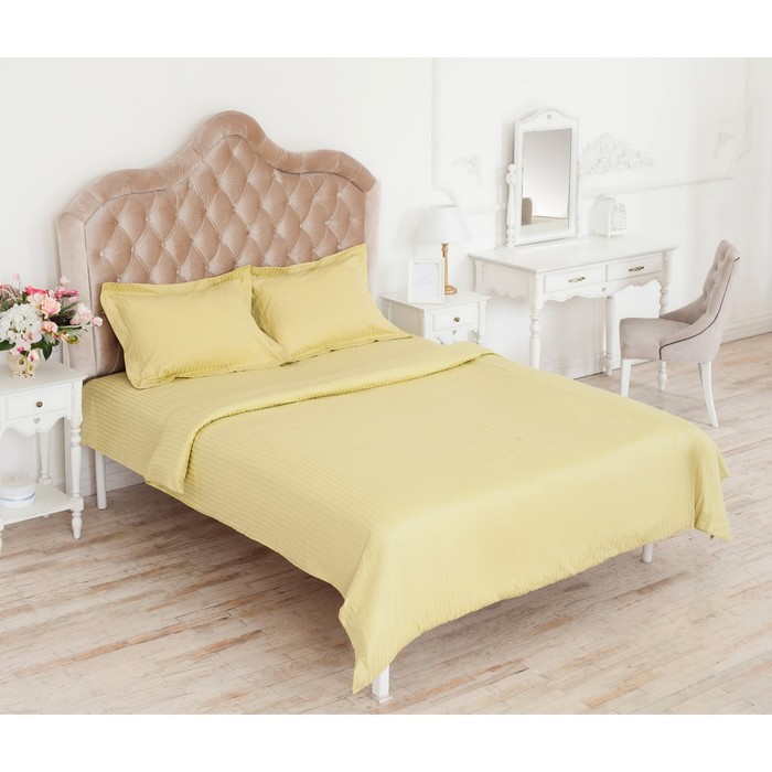 Постельное бельё дуэт "Этель basic", оливковый 150*210 см - 2 шт., 220*240 см, 50*70+5 см - 2 шт., страйп-сатин, 135 г/м2