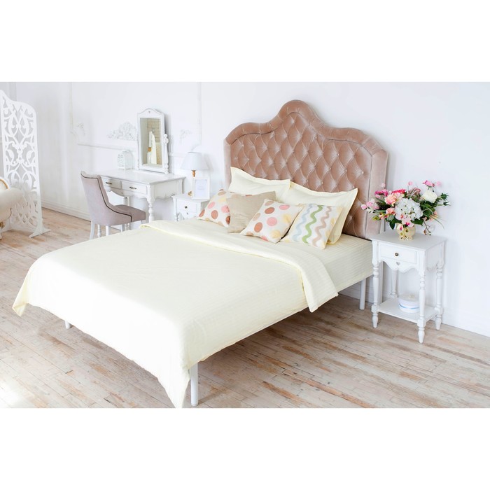 Постельное бельё 1,5 сп., "Этель basic", молочный 150*210 см, 150*210 см, 50*70+5 см - 2 шт., страйп-сатин, 135 г/м2