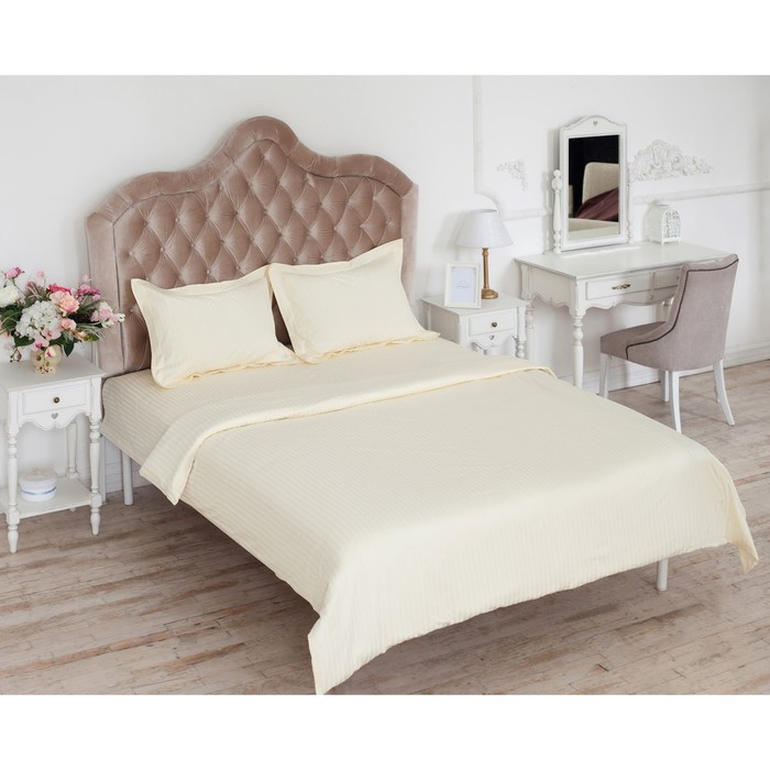 Постельное бельё евро "Этель basic", молочный 218*200 см, 220*240 см, 50*70+5 см - 2 шт., страйп-сатин, 135 г/м2