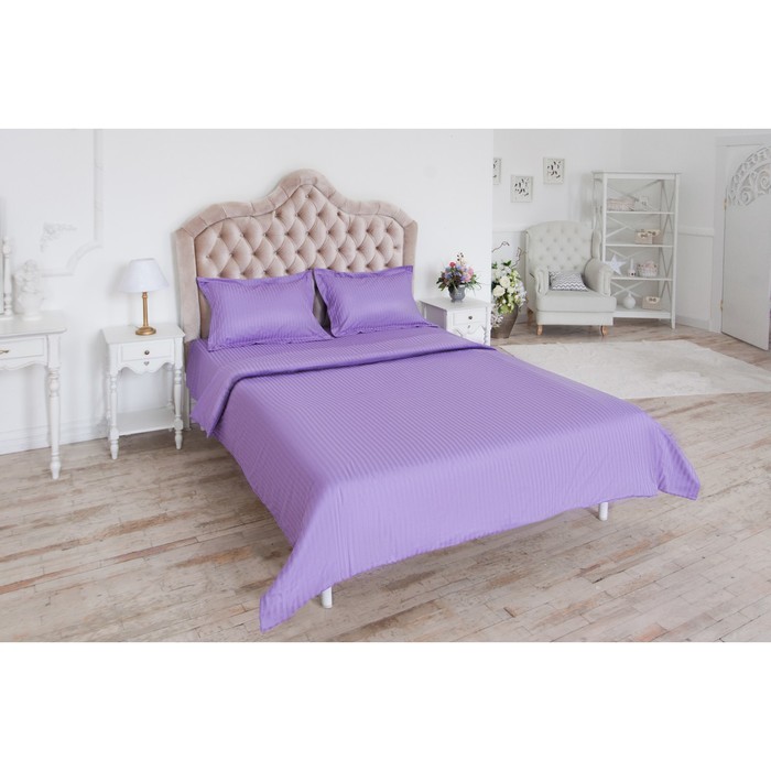 Постельное бельё 1,5 сп., "Этель basic", лиловый 150*210 см, 150*210 см, 50*70+5 см - 2 шт., страйп-сатин, 135 г/м2