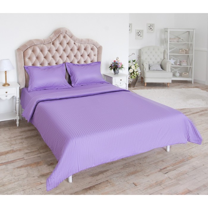 Постельное бельё дуэт "Этель basic", лиловый 150*210 см - 2 шт., 220*240 см, 50*70+5 см - 2 шт., страйп-сатин, 135 г/м2