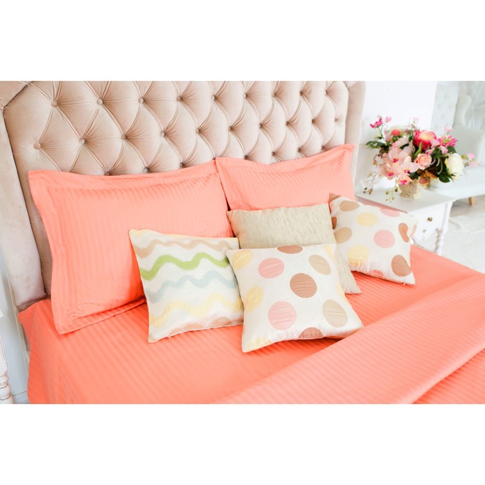 Постельное бельё 1,5 сп., "Этель basic", персиковый 150*210 см, 150*210 см, 50*70+5 см - 2 шт., страйп-сатин, 135 г/м2