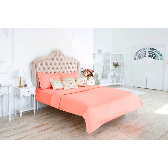 Постельное бельё 1,5 сп., "Этель basic", персиковый 150*210 см, 150*210 см, 50*70+5 см - 2 шт., страйп-сатин, 135 г/м2
