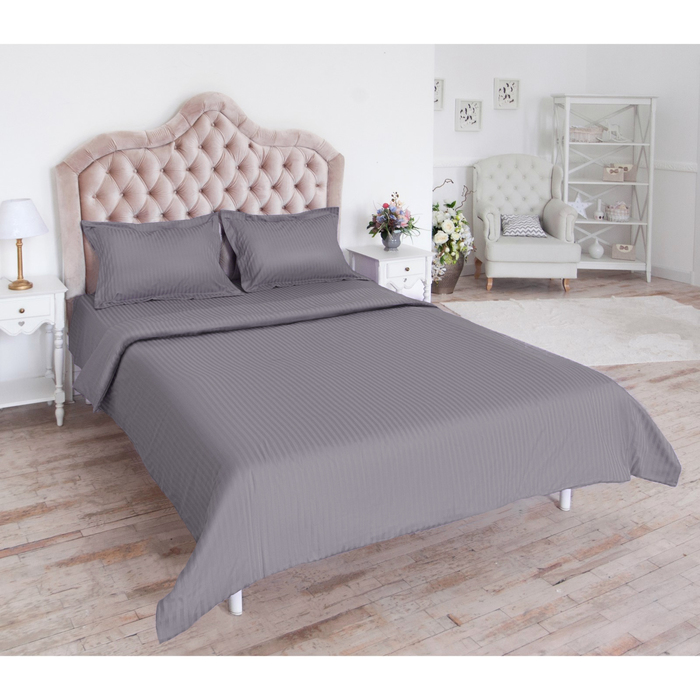 Постельное бельё 1,5 сп., "Этель basic", стоун 150*210 см, 150*210 см, 50*70+5 см - 2 шт., страйп-сатин, 135 г/м2