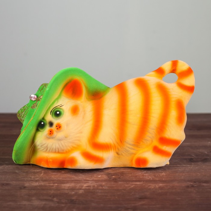 Копилка "Кошка в шляпке" флок, жёлтый