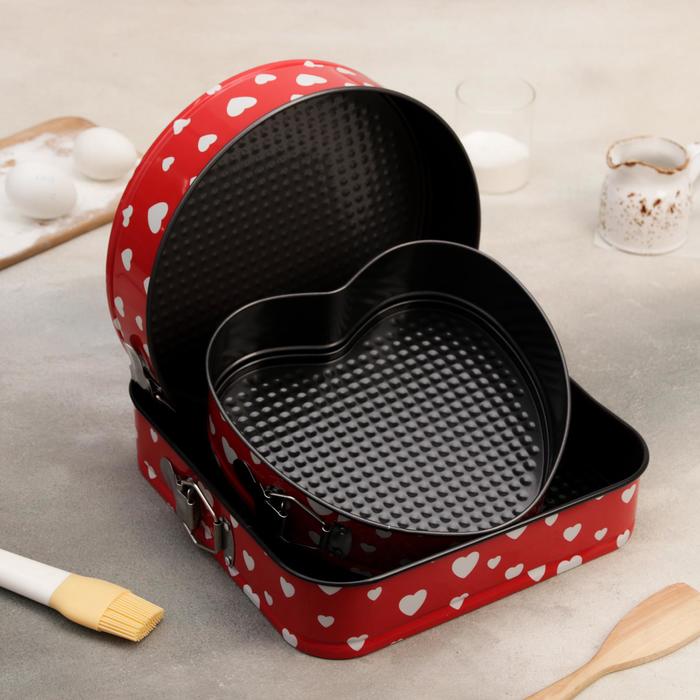 Набор форм для выпечки разъемных "Это любовь", 3 предмета: 26 см, 23 см, 27,5 см, антипригарное покрытие