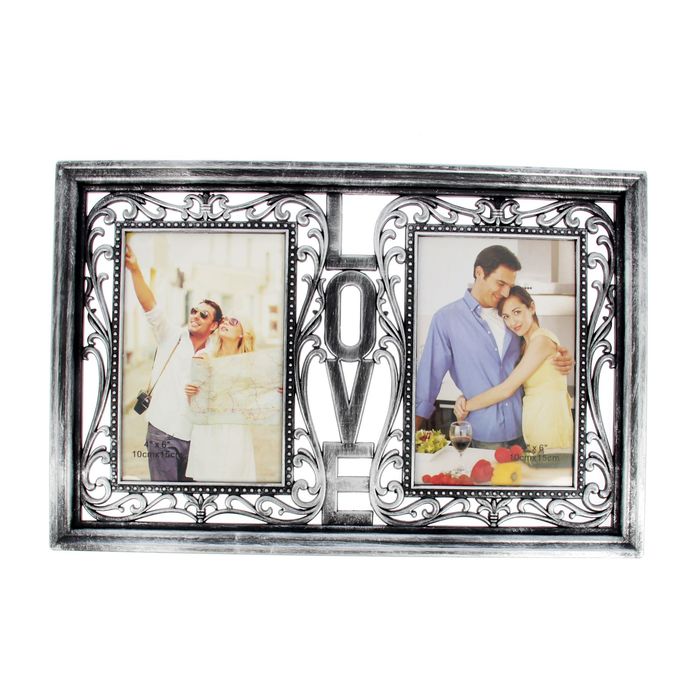 Фоторамка "Ажурная любовь" на 2 фото 10х15 см, серебро