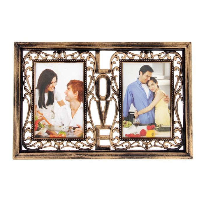Фоторамка "Ажурная любовь" на 2 фото 10х15 см, золото