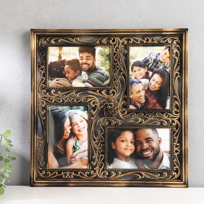 Фоторамка "Ажур" на 4 фото 10х15 см, золото