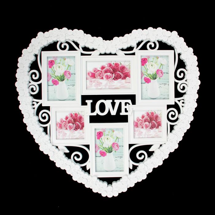 Фоторамка "Сердце в пуговичках" на 6 фото 10х15 см, 10х10 см, белая