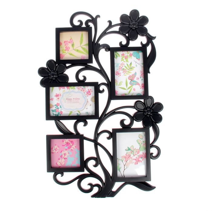 Фоторамка "Цветочная" на 5 фото 10х15 см, 10х10 см, чёрная