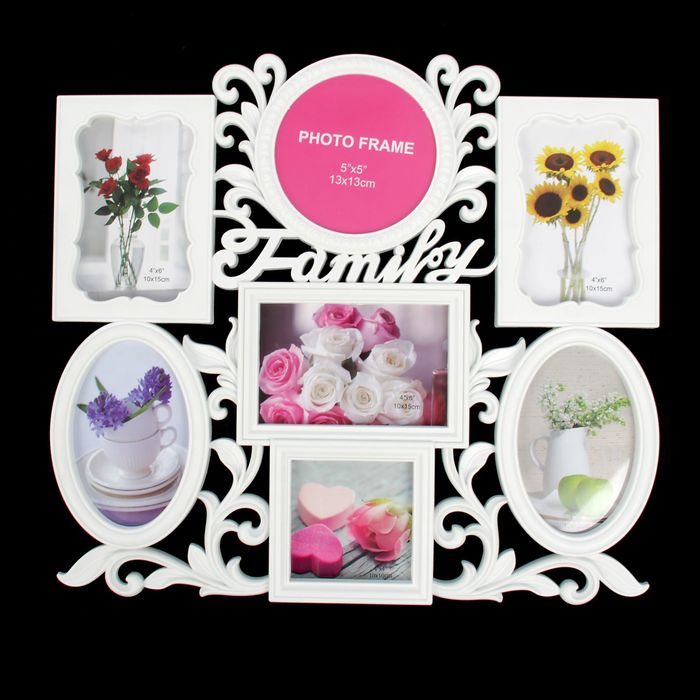 Фоторамка "Моя семья" на 7 фото 10х15 см, 10х10 см, 13х13 см, белая