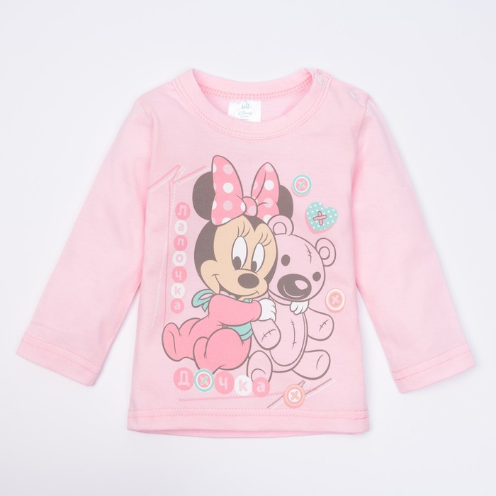 Футболка с длинным рукавом для девочек "Лапочка-дочка", Минни Маус, рост 74-80 (52) см, 9-12 мес, 100% хлопок