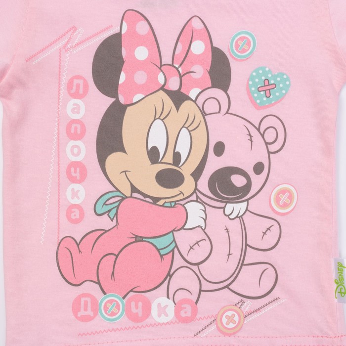 Футболка с длинным рукавом для девочек "Лапочка-дочка", Минни Маус, рост 74-80 (52) см, 9-12 мес, 100% хлопок