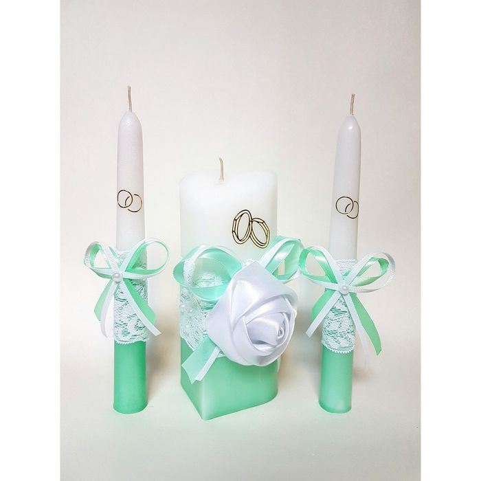 Набор свечей "Атласная роза", цвет мяты : Домашний очаг 6.8х15см, Родительские свечи 1.8х17.5см   16