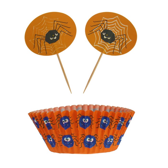 Украшение для кексов "Паучок" в наборе: 24 пики, 24 формочки