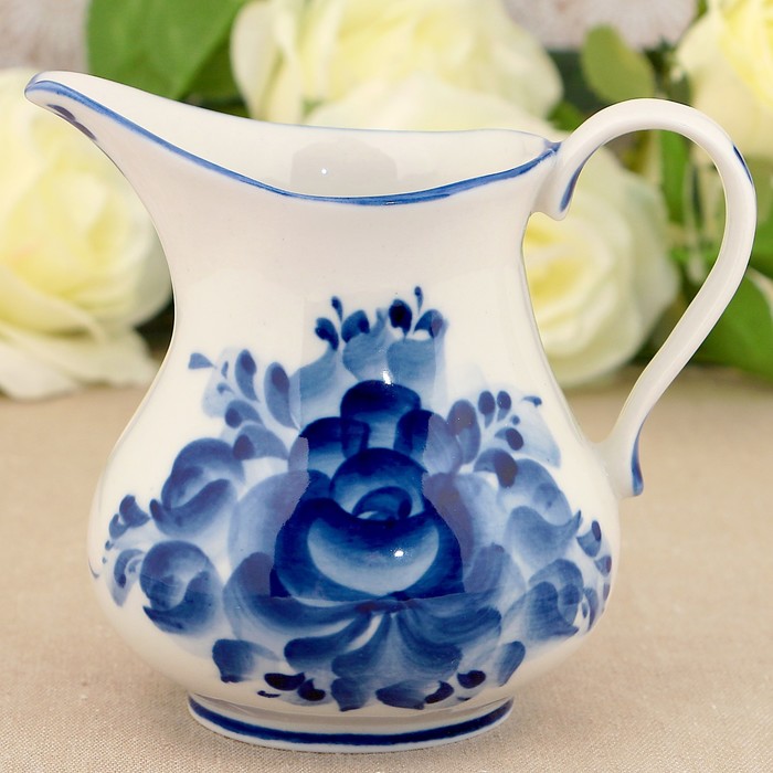 Сливочник «Цветок», гжель, фарфор, 2 сорт