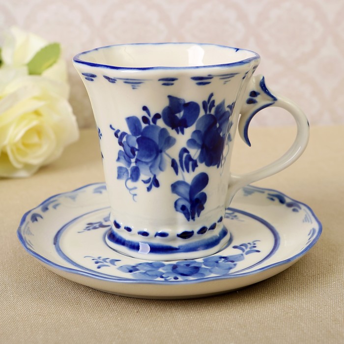 Чайная пара «Екатерина», гжель, кобальт, 2 сорт
