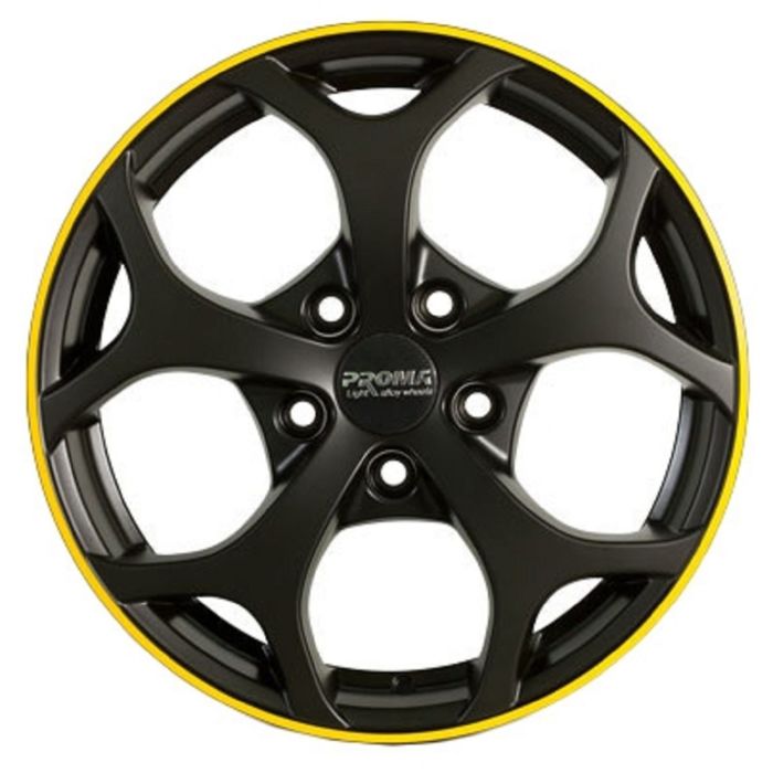 Диск ПРОМА "Экстрим" (69,12ЧМЖ) 7x17 5x112 ЕТ50 d57,1 чёрный матовый с желтой полосой  (Вольксваген)