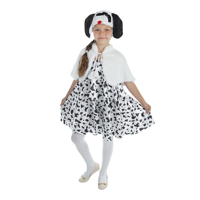 Карнавальный костюм "Далматинец", шапка, сарафан 2-ярусный, меховая пелерина, р-р 60