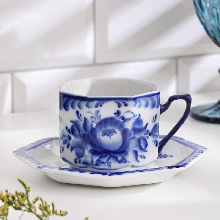 Чайная пара «Европейская», гжель, кобальт, 2 сорт