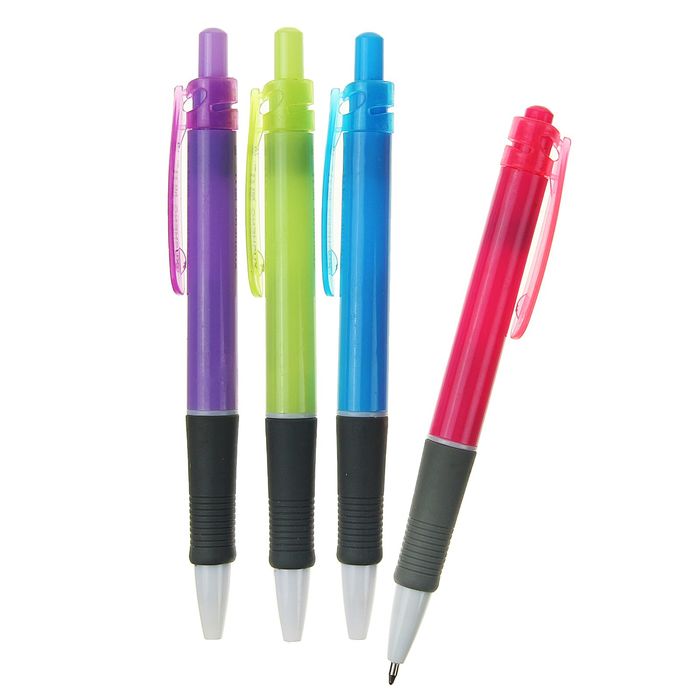 Ручка шариковая авт 0,8мм Офис корпус МИКС с резиновым держателем стержень синий