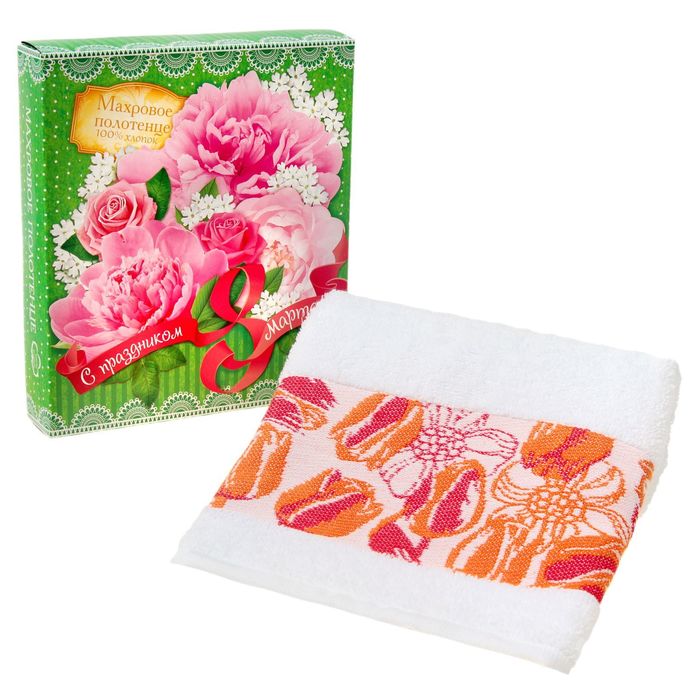 Полотенце махровое Collorista "С 8 марта" 30х70 см 100% хлопок, 370гр/м2