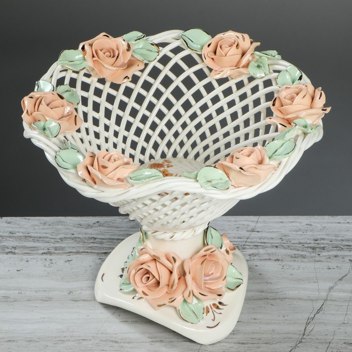 Конфетница "Волна" на ножке, цветная лепка, микс