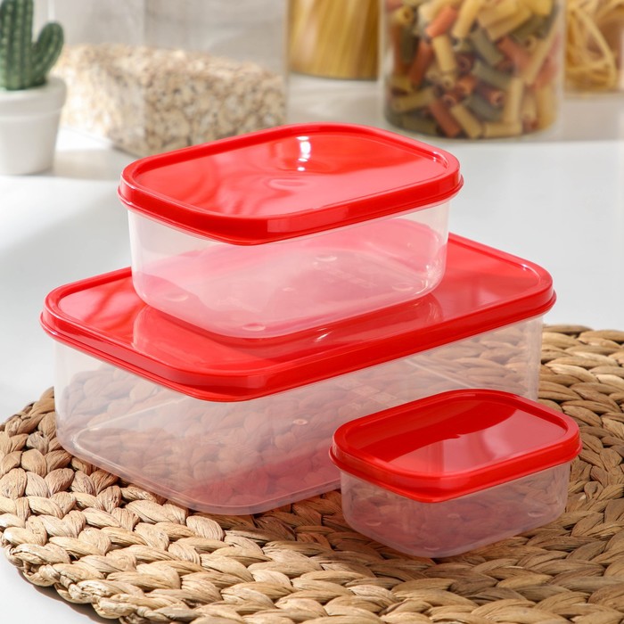 Набор контейнеров пищевых 3 шт: 150 мл; 500 мл; 1,2 л, цвет красный