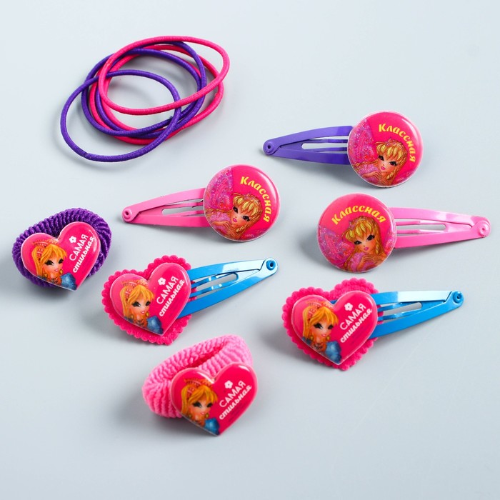 Набор для волос "Самая стильная", феи ВИНКС: Стелла, 5 зажимов, 8 резинок, 20 х 6,5 см