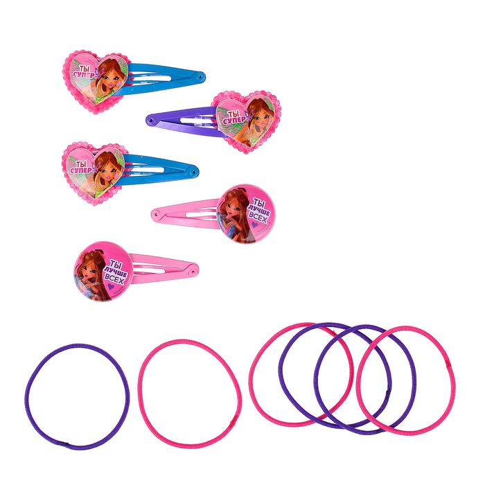 Набор для волос "Ты супер", феи ВИНКС: Флора, 5 зажимов, 8 резинок, 20 х 6,5 см