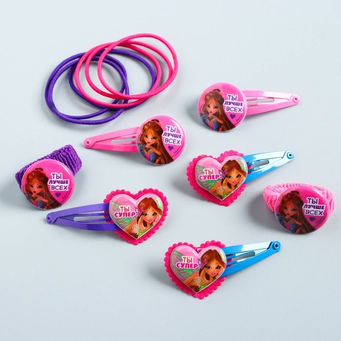 Набор для волос "Ты лучше всех", феи Винкс: Флора, 5 зажимов, 8 резинок, 20 х 6,5 см