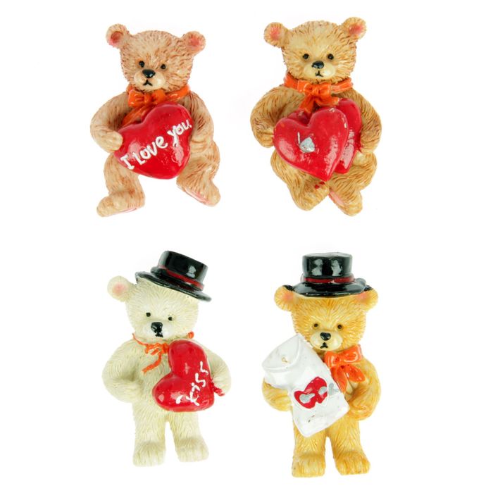 Магнит "Мишка в шляпе, с сердечком", МИКС