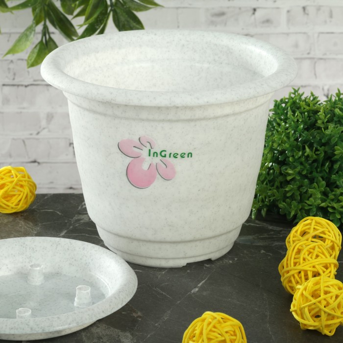 Горшок для цветов "Натура" d=14 см, с подставкой, цвет мраморный