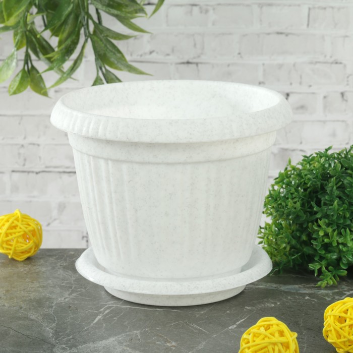 Горшок для цветов d=13 см "Таити" с подставкой, цвет мраморный