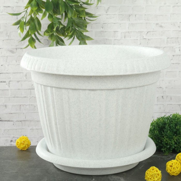 Горшок для цветов d=28 см "Таити" с подставкой, цвет мраморный